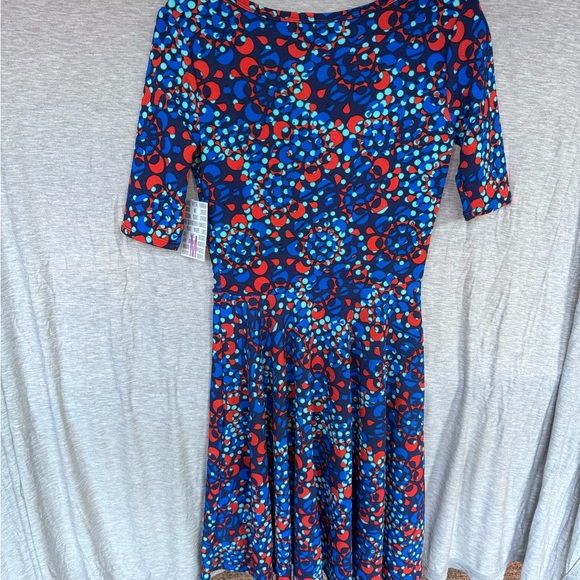 Brand New LuLaRoe Size M Navy, Aqua, Blue, Dark Coral Nicole Dress - Picture 2 of 7